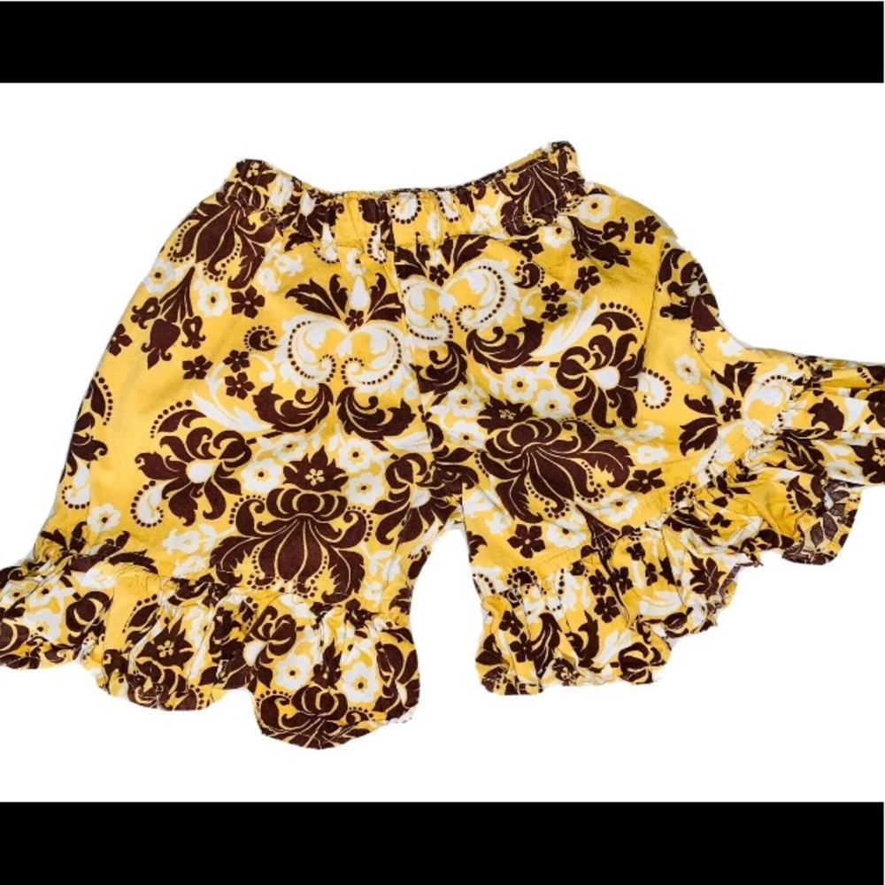 Persnickety Brown Gold Floral Ruffle Mae Shorts
